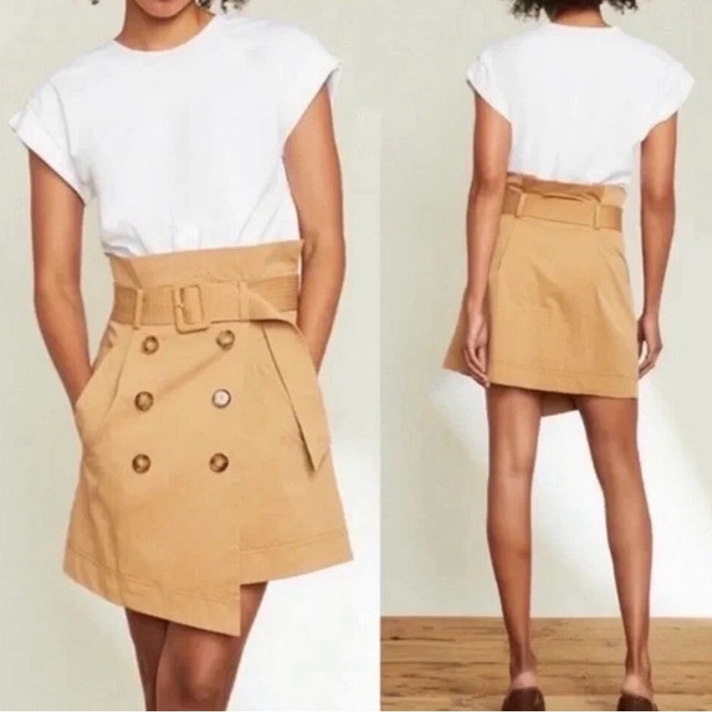LIKE NEW Veronica Beard Tan Asymmetrical Trench-Style Belted Skirt Missing Belt